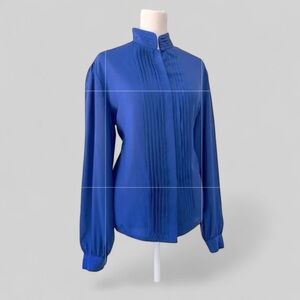 Vintage Kristin by Kamari Klassics  blue tuxedo blouse size 12 collar regency